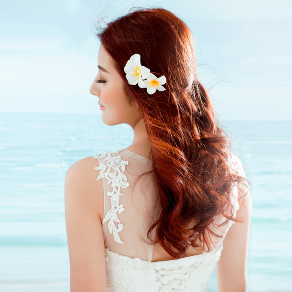 Hawaii plumeria blomma hårspännen för kvinnor flickor blommiga hårnålar för sommar strand bröllopsfest håraccessoarer