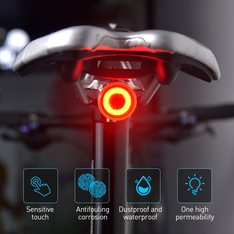 Bicycle Touch Smart Sensor Taillight Brake Vibration Induction Bike Rear Light USB Fast Charge MTB Road Bicycle Tail Light