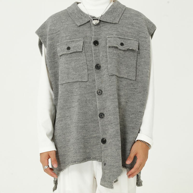 Homme surdimensionné Vintage Streetwear Hip Hop chandails veste hommes ourlet cassé sans manches tricoté gilet pull manteau