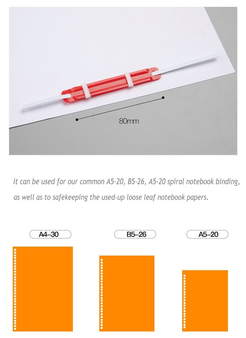 Reliure de livre à feuilles mobiles, bandes de reliure en plastique, attaches en papier, accessoires de bureau