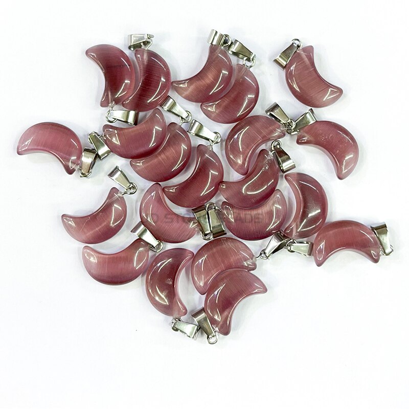 10 Stks/partij Kat Ogen Steen Maan Vorm Charmes Hanger Voor Diy Sieraden Maken Ketting Accessoires Gem Steen Vrouwen Sieraden: Fuchsia