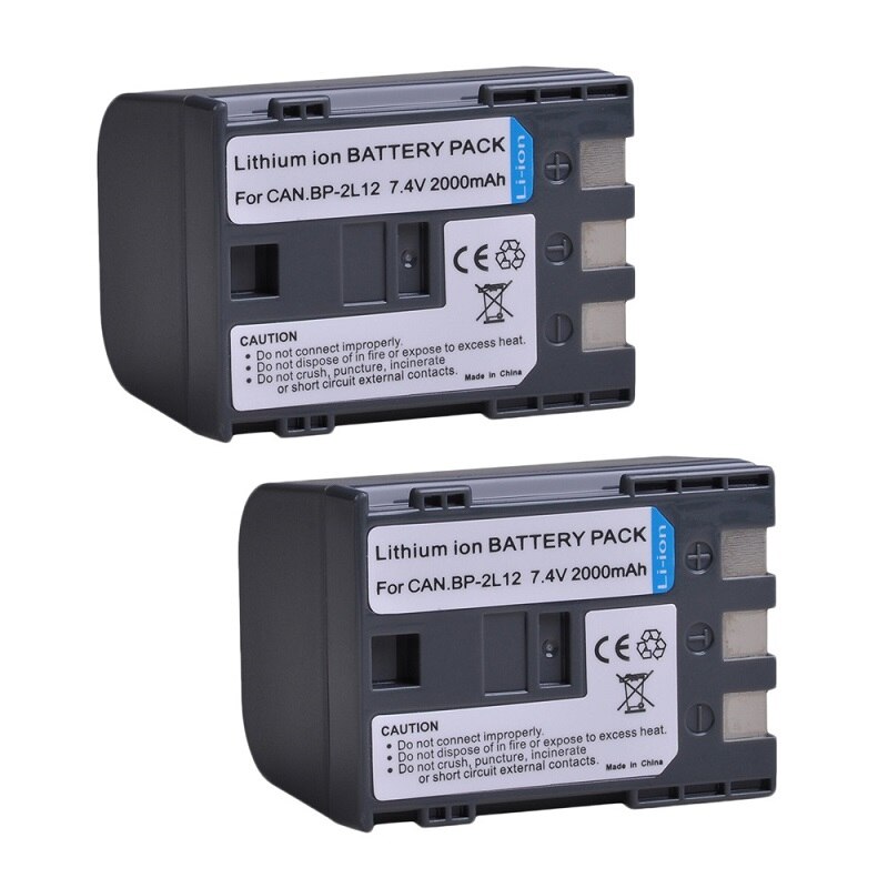 Battery BP-2L12 for Canon BP2L12 BP-2L14 BP-2L15 BP-2L24H BP-2L5 NB-2L12 NB-2L14 and DC310 Elura 60 Vixia HV20 ZR100 ZR300 ZR500: 2 pack
