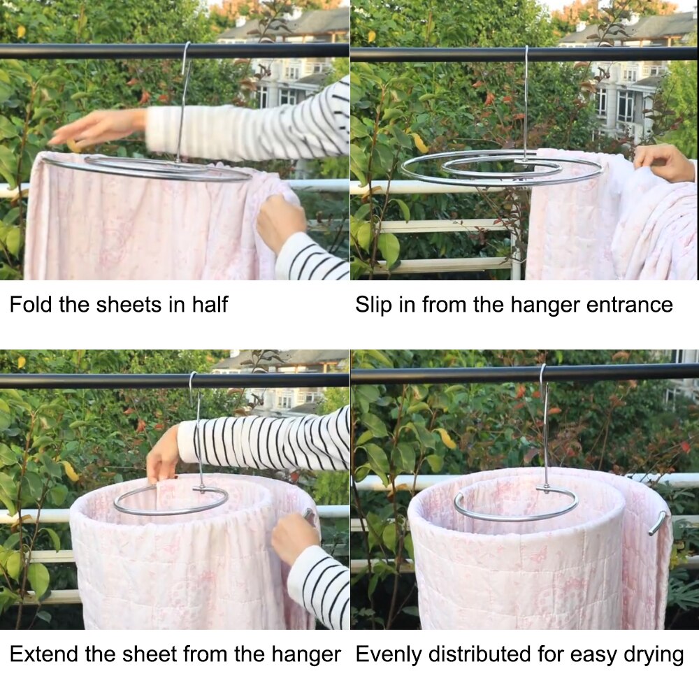 Blanket Hanger Stainless Steel Round Spiral Quilt Sheets Hanger Rotating Drying Rack Outdoor Home Balcony Hanger Save Space