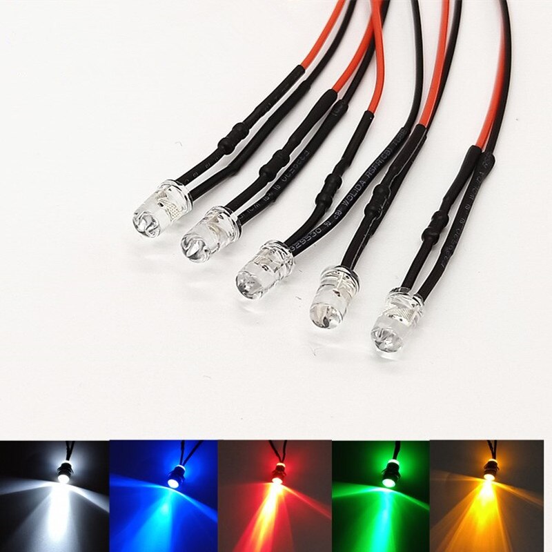 100PCS 3mm 5mm LED 5-12V 20cm Pre-wired White Red Green Blue Yellow UV RGB LED Lamp Decoration Light Emitting Diode Pre-soldered
