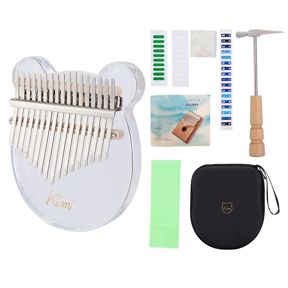 Kimi kalimba 17 key Acrylic Thumb Piano Case Transparent Mbira Kawaii Bear Sanza with Tuner Hammer Gig Bag