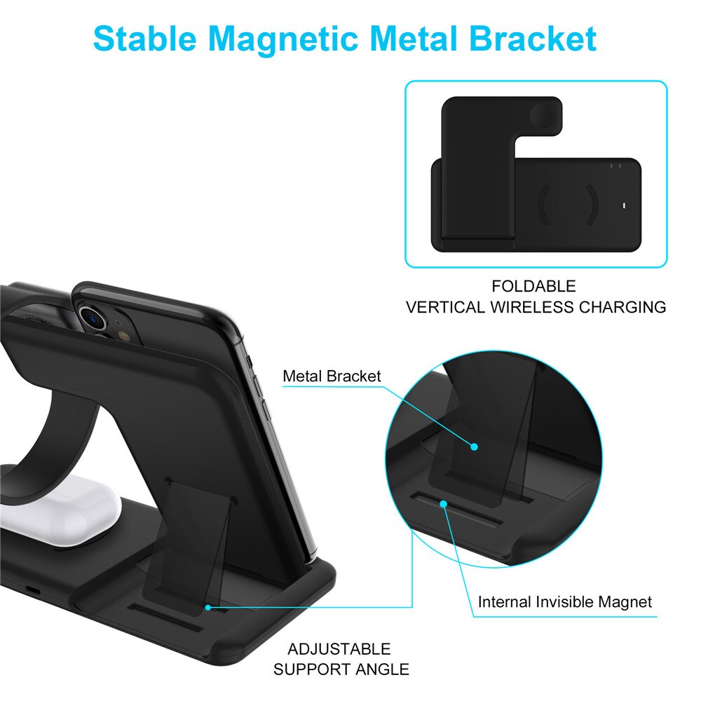 4 in 1 QI Wireless Charger Stand for Apple Watch Series AirPods iPhone X 8 Plus XS Max XR Fast Wireless Charging Base