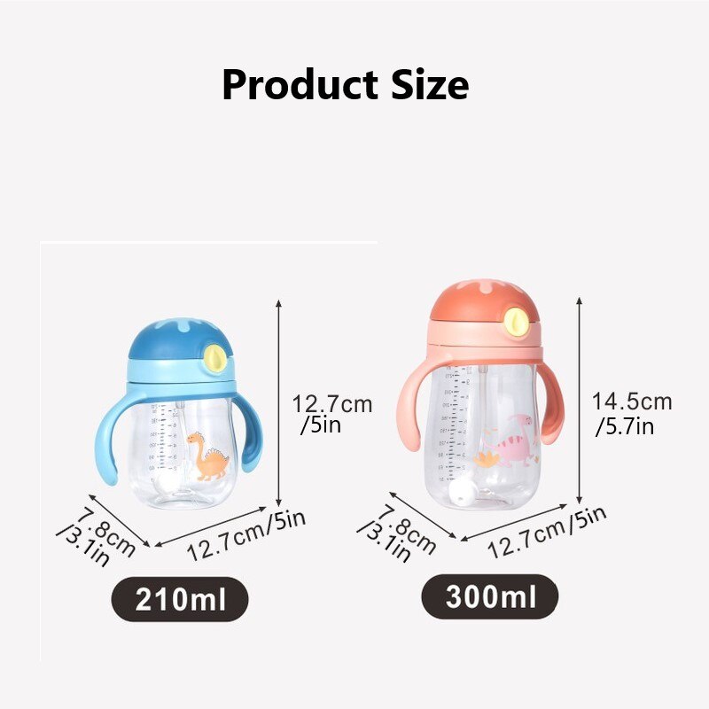 210ml Baby Learn To Drink Cup Children's Straw Cup With Handle Gravity Ball Anti-choking Handle Lanyard Two Water Cups Bottles