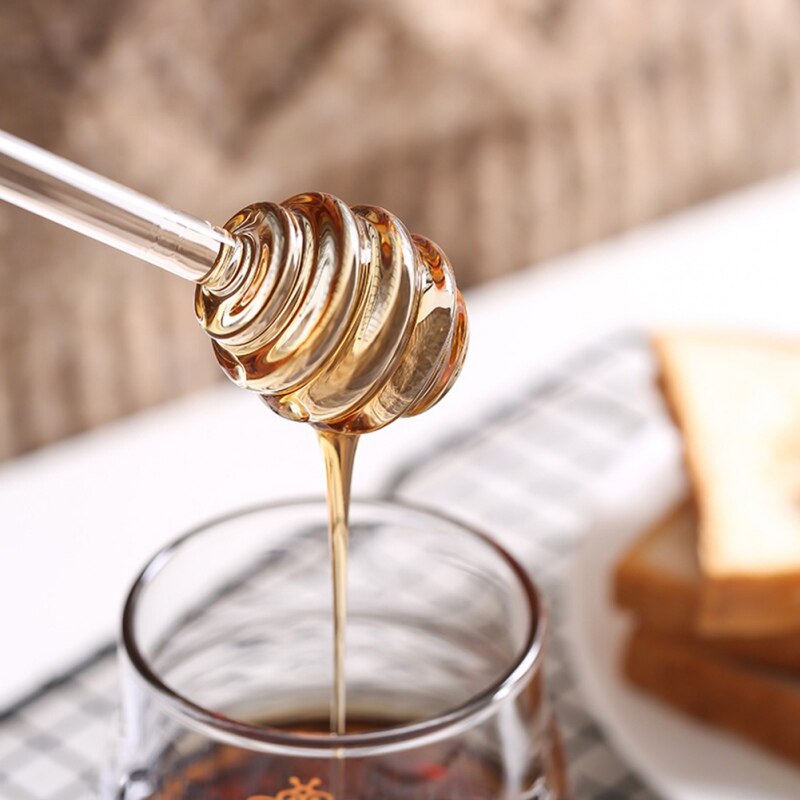 15cm Long Handle Glass Honey Spoon Kitchen Gadget Honey Jar Coffee Stirring Long Glass Mini Bee Honey Dipper Stirrer Muddler