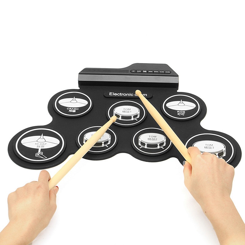 Faltbare Elektronische Hand Rolle Trommel USB Schlagzeug Instrument einstellen Silikon Elektrische Trommel Pad Bausatz mit Trommelstöcke Fuß Pedal