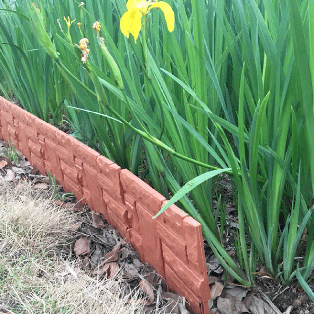 6Pcs Lawn Grass Edging Barrier Garden Yard Plant Flower Bed Border Fence Decor Cobbled Stone Effect Plastic Lawn Edging