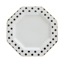 British style 9inch Octagonal Ceramic Plate Black White Dot Stripe Tableware Coffee Plates Dishes Afternoon Tea Set Home Kitchen: 1pcs