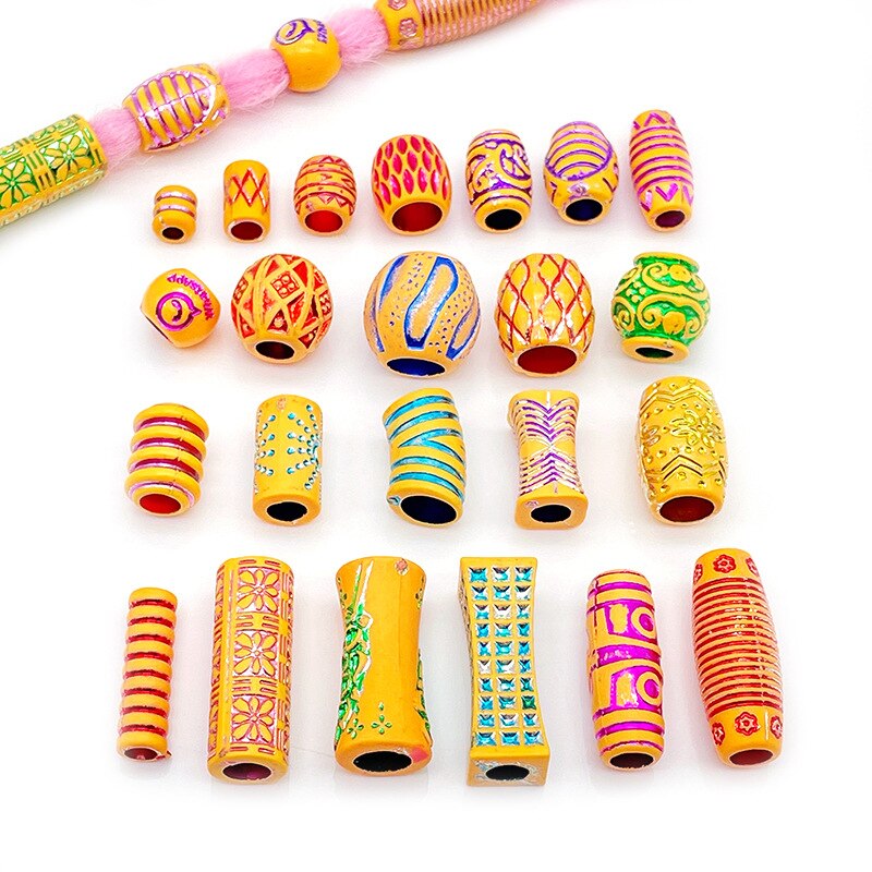 20 Stks/zak 14 Stijl Kleurrijke Big Hole Vintage Geschilderd Plastic Kralen Afrikaanse Haar Ringen Reggae Gevlochten Dreadlock Accessoires