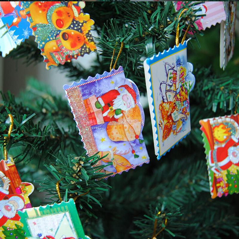 Mooie Mini Kerst Wenskaart hanger te Hangen op Boom Decor Opknoping Wishing Card Decoratieve levert 12 Stks/set