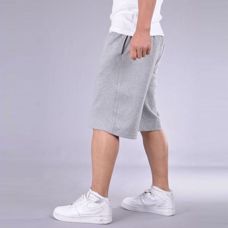 Stor storlek shorts herr solid baggy lösa elastiska shorts bomull casual plus size shorts extra stora stora plus storlek 4xl 5xl 6xl 7xl: Grå / 7xl