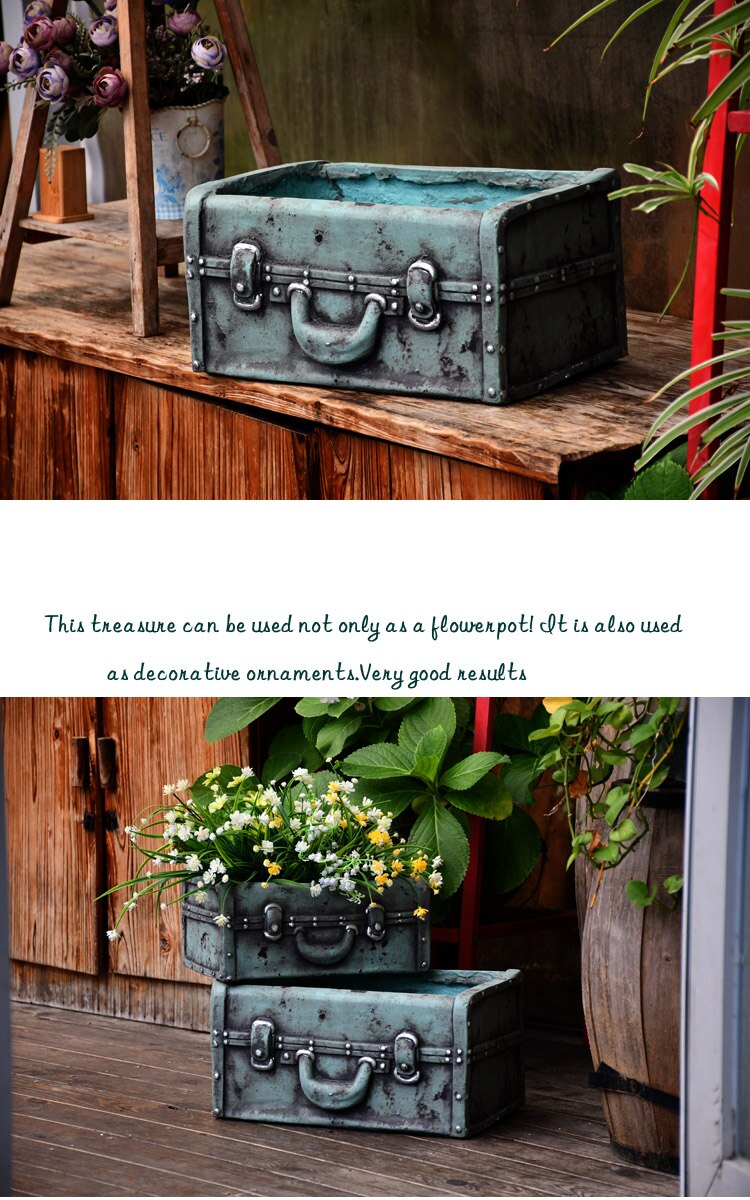 Bloempot Rechthoekige Retro Blauw Koffer Sculptuur Bloempot Groen Rose Venster Succulent Bloempot Tuinieren Tuin Decoratie
