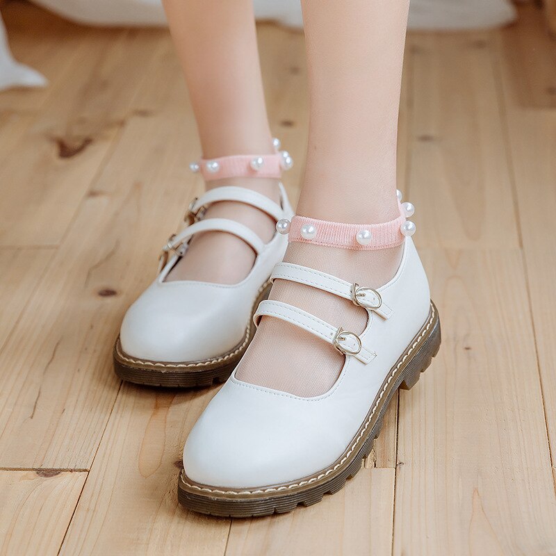 Lente en zomer dames ademende parelmoer glazen zijden sokken japanse snoepkleur casual studentensokken