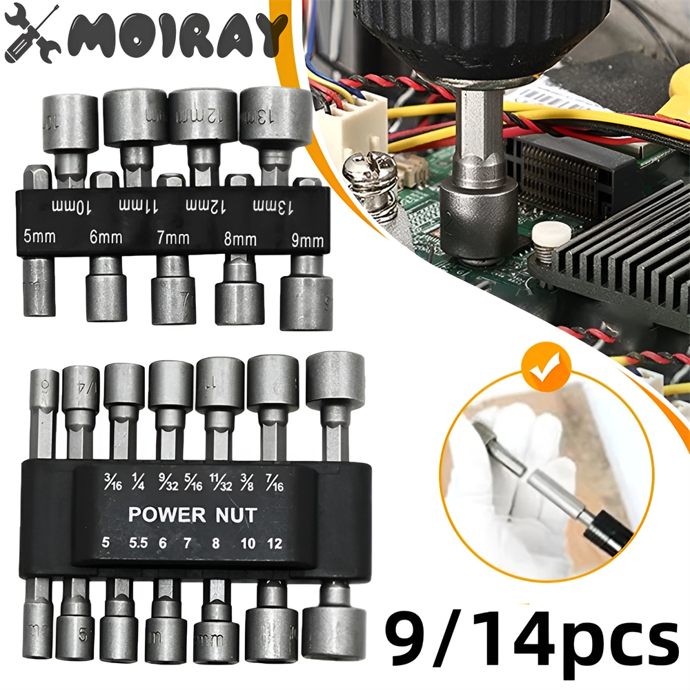 9/14 Stuks Zeskant Dopschroef Mof Nozzles Moer 1/4 "Schroevendraaier Bit Set 5-13Mm Schroevendraaier Set Vaste Boor Set Handgereedschap