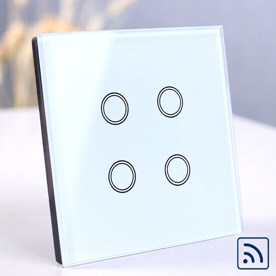 4 gang touch switch, Wireless Remote Control light Switch, Smart Sensor touch Wall Switch, Luxury Crystal Glass Panel Surface: white RF function