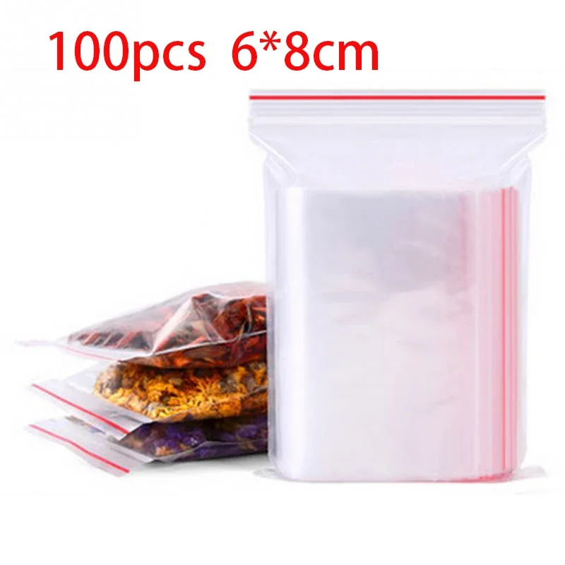100 Stück/Packung, selbstklebende, durchsichtige Polybeutel aus Kunststoff, wiederverschließbare Zip-Beutel, Lebensmittelaufbewahrungspaket, wiederverschließbarer Vakuum-Frischbeutel: green