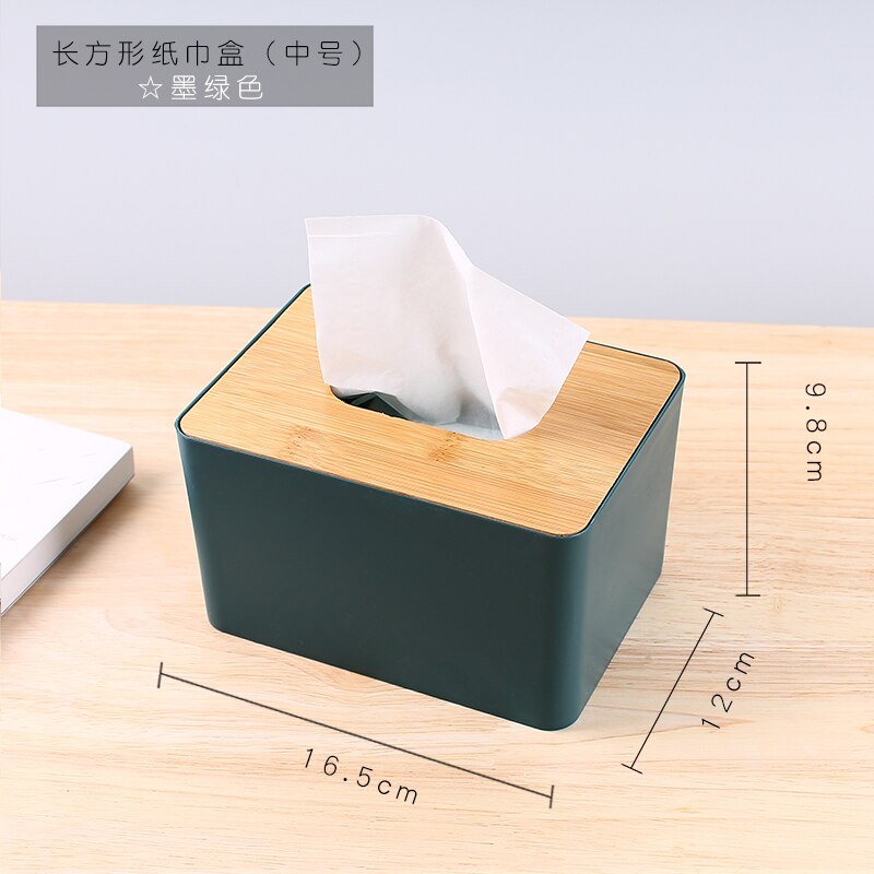 Bamboo Wood Tissue Box Rectangle Modern Style Home Multifunction Tissue Remote Control Container Organizer Kitchen Holdler: B--green