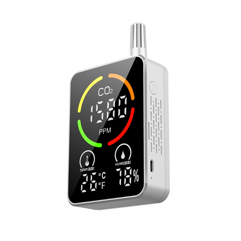 Carbon Dioxide CO2 Detector Monitor Meter Tester Sensor Temperature Humidity Indoor NDIR Air IAQ Portable: White