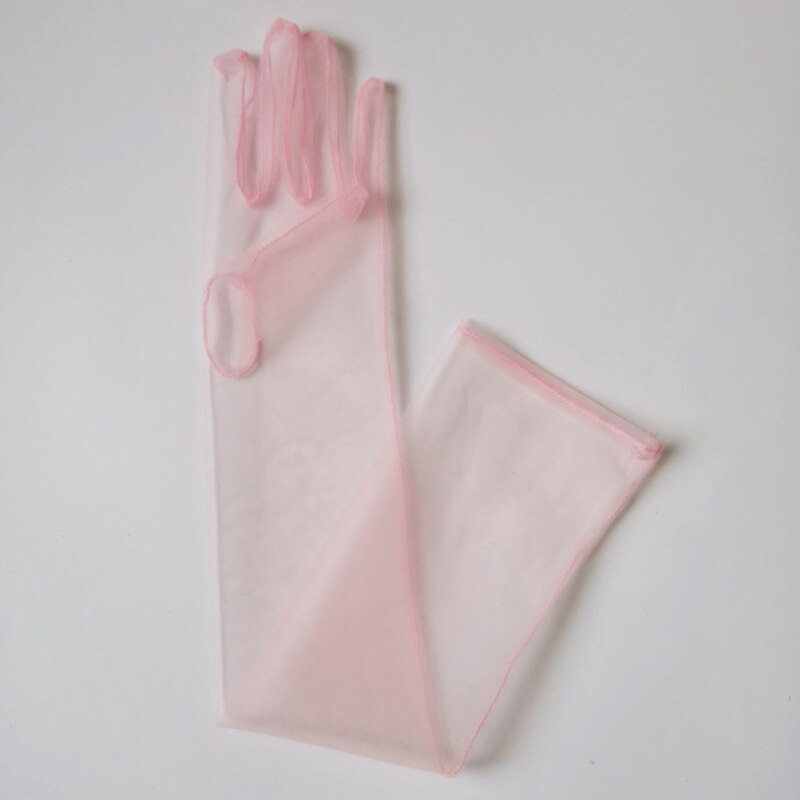 Gants en Tulle Transparent pour femmes, longs et fins pour dames, mitaines à doigt complet, élégants, accessoires de mariage: Rose