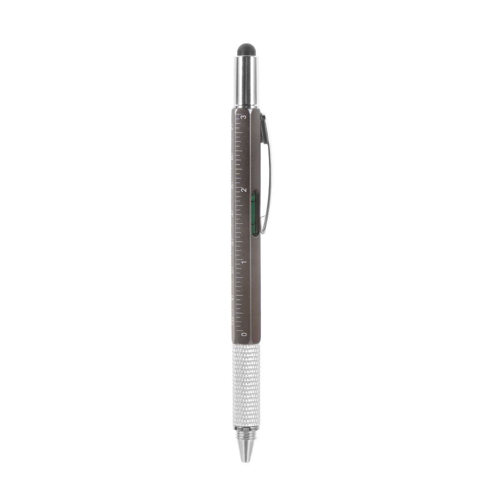 Multi-functional Capacitive Pen with Screwdriver Spirit Level Ballpoint Pen Mobile Phone Screen Touch Gadgets Construction Tools: black grey