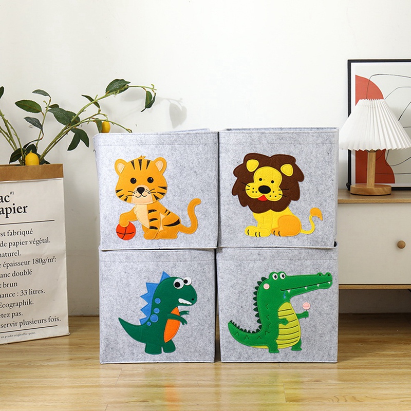 Folding Thickened Felt Fabric Storage Box for Cartoon Toys Organizer Home Laundry Basket Clothes Storage Basket: Little Crocodile 