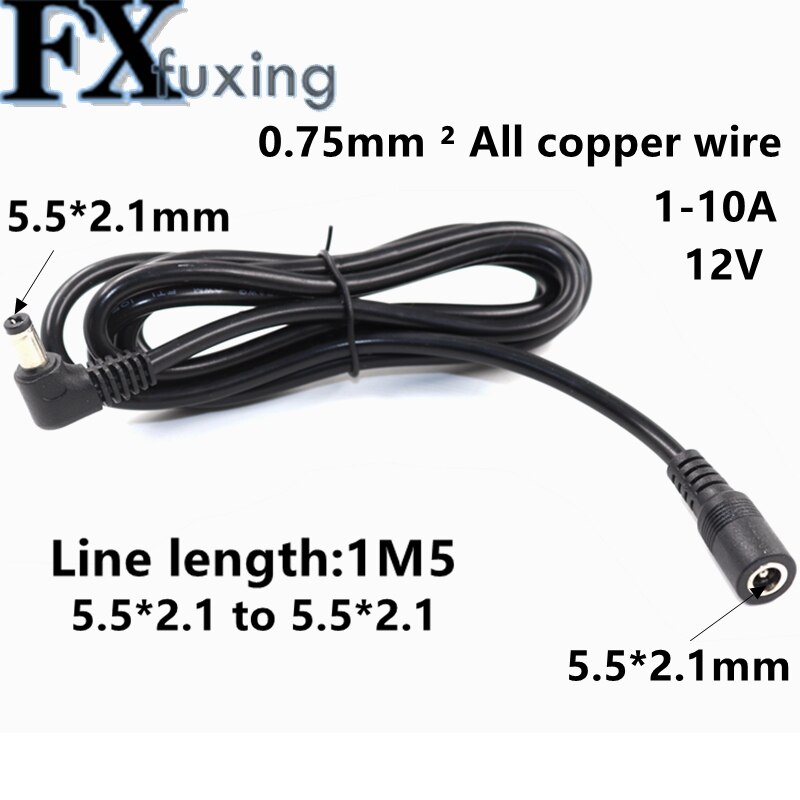 Dc 1 m 5 strømstik kabel 5.5*2.1mm han 90 grader ret vinkel  to 5.5 x 2.1mm hun adapter forlængerledning til cctv kamera