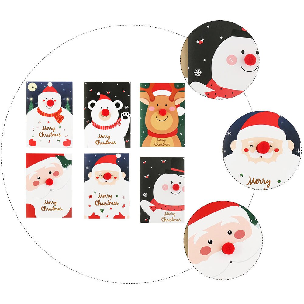 6 stuks kerstgroetkaarten 3d rode neusgroetkaarten met envelop