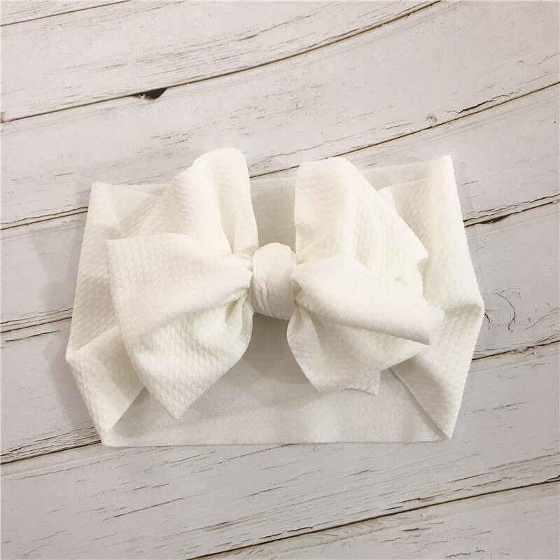 7'' Big Bows Texture Top Knot For Girls Chic Kids Winter Solid Wide Headband Hair Bow DIY Hair Accessories Head wrap: White