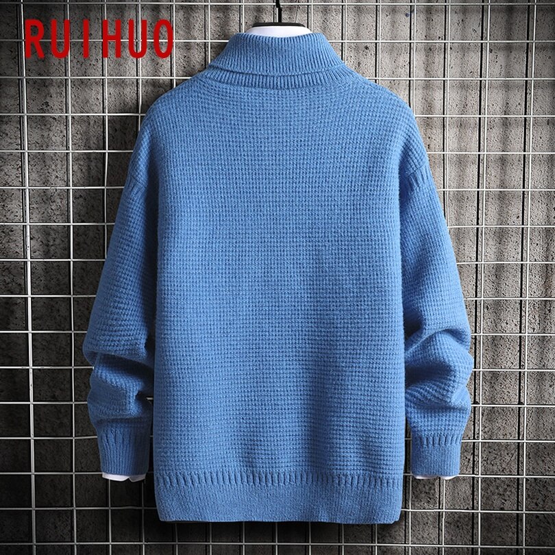 Ruihuo solid turtleneck herr pullover turtle neck herrkläder ull herrtröja stickad m -3xl höst