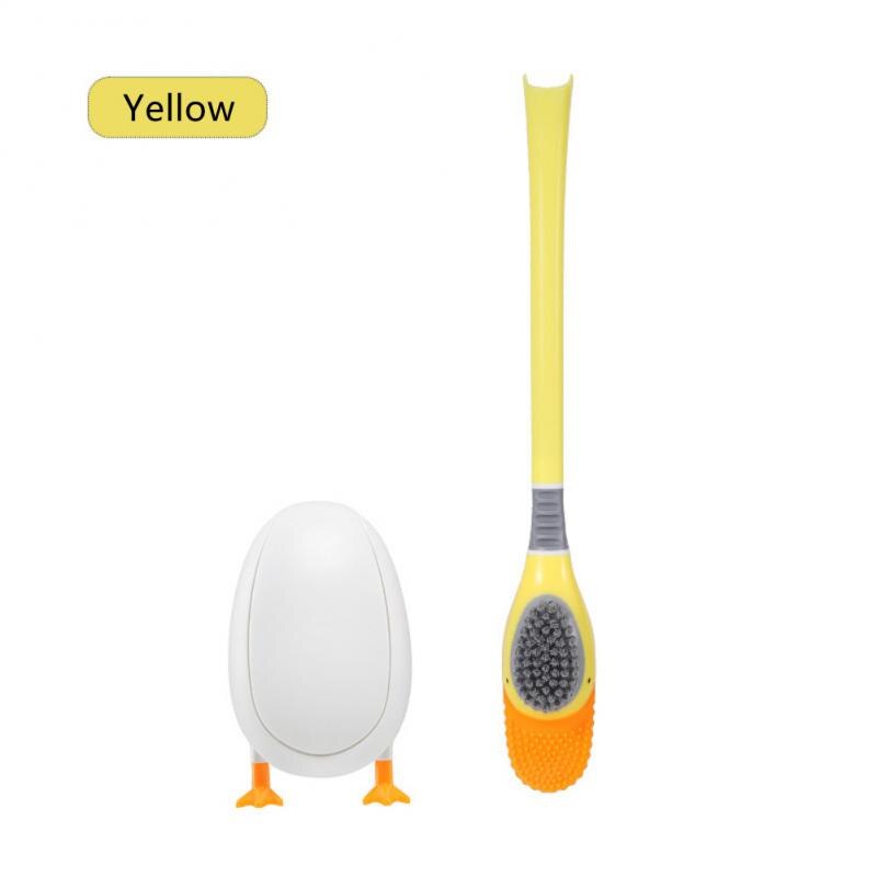 Toilet Brush Water Leak Proof With Base Duck Shape Silicone Soft Bristles Brush With Holder Toilet Bathroom Accessories: yellow