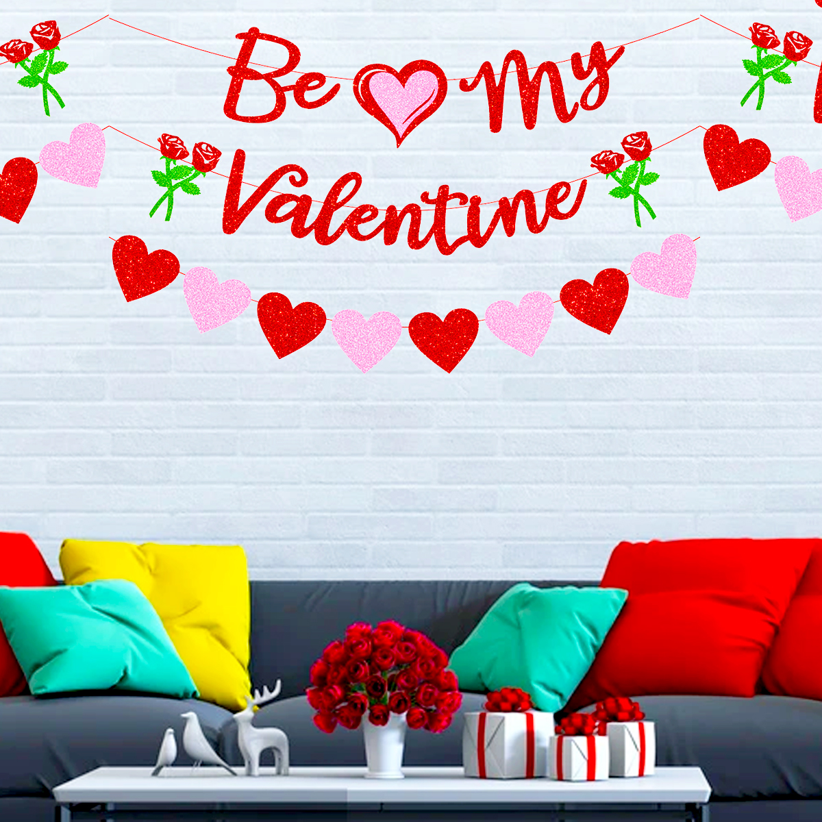 Valentijnsdag Decoraties Flash Banners Worden Mijn Valentine Glitter Hart Krans Foto Props Valentines Party Diy Decor Levert