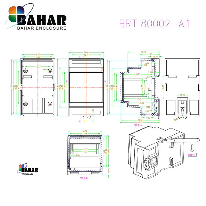 Bahar 1 stk. industriel din skinne plastkabinet abs elektroniske projektkasser diy din skinne boks wire samledåse brt 80002