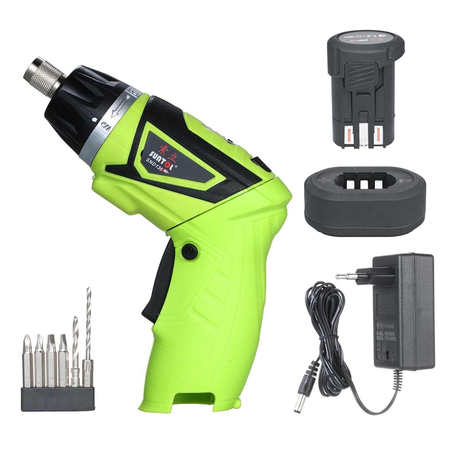 6.0N.m Cordless Electric Screwdriver 2PCS Rechargeable 1500mAh Li-ion 7 Torque Setting 2 Position Handle with 6 Accessories: 1 Battery Set / US