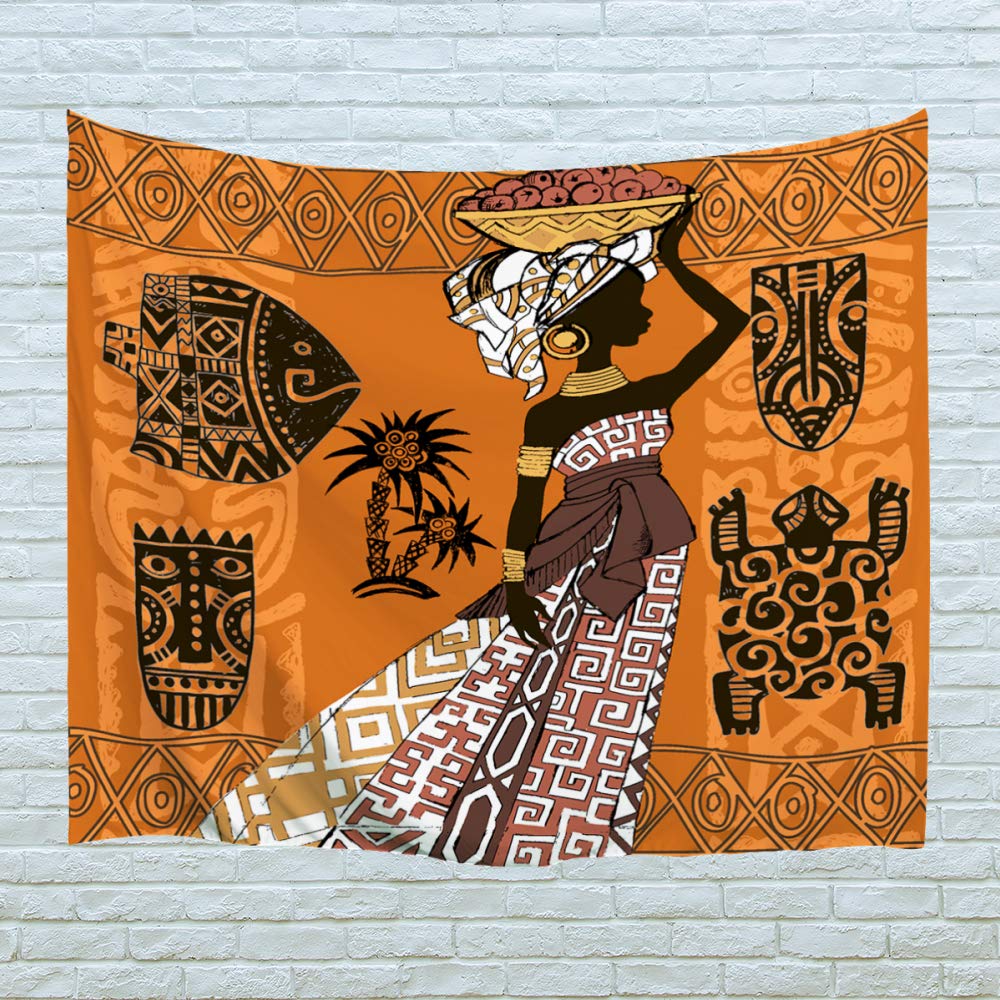 Nature Art Polyester Fabric African Woman Theme, Wall Decor Black Woman And Animals