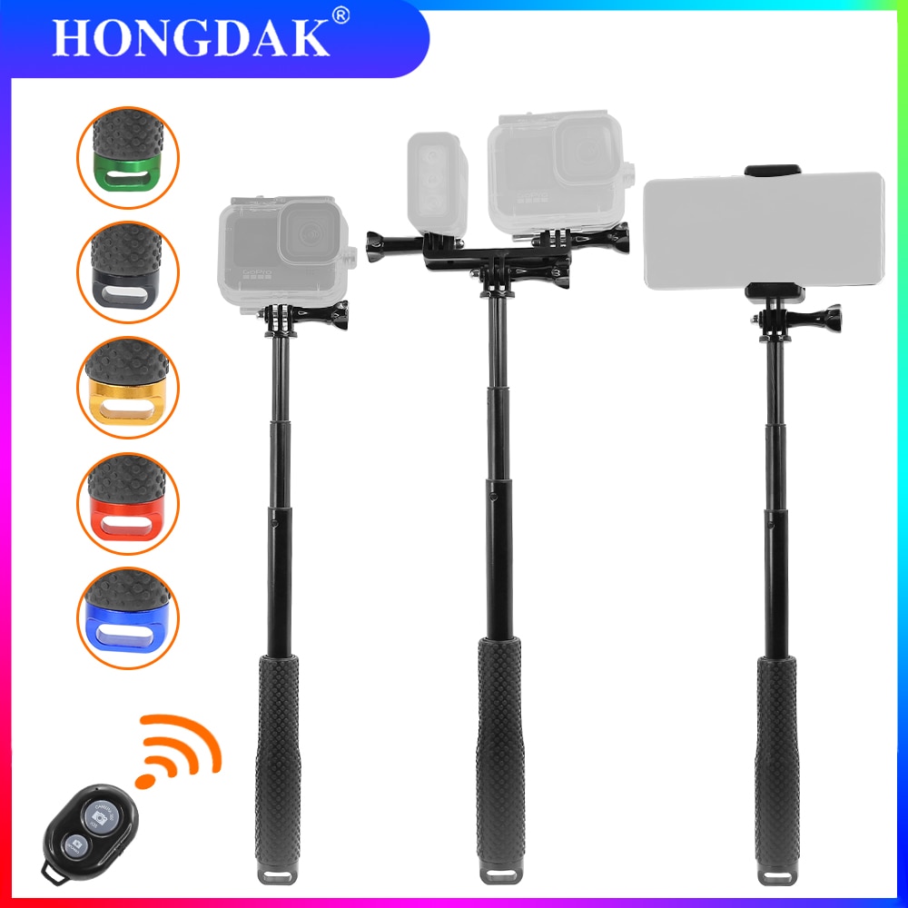 HONGDAK-Palo de Selfie de aleación de aluminio extensible, 48cm, para GoPro 10, 9, 8, 7, Insta360, SJCAM, buceo, monopié, teléfono móvil con Clip