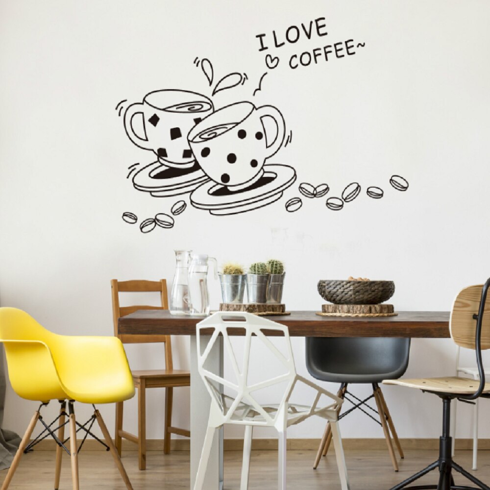 I Love Coffee Wall Decal Removable Cute Coffee cup wall sticker Kitchen Restaurant vinyl wall sticker