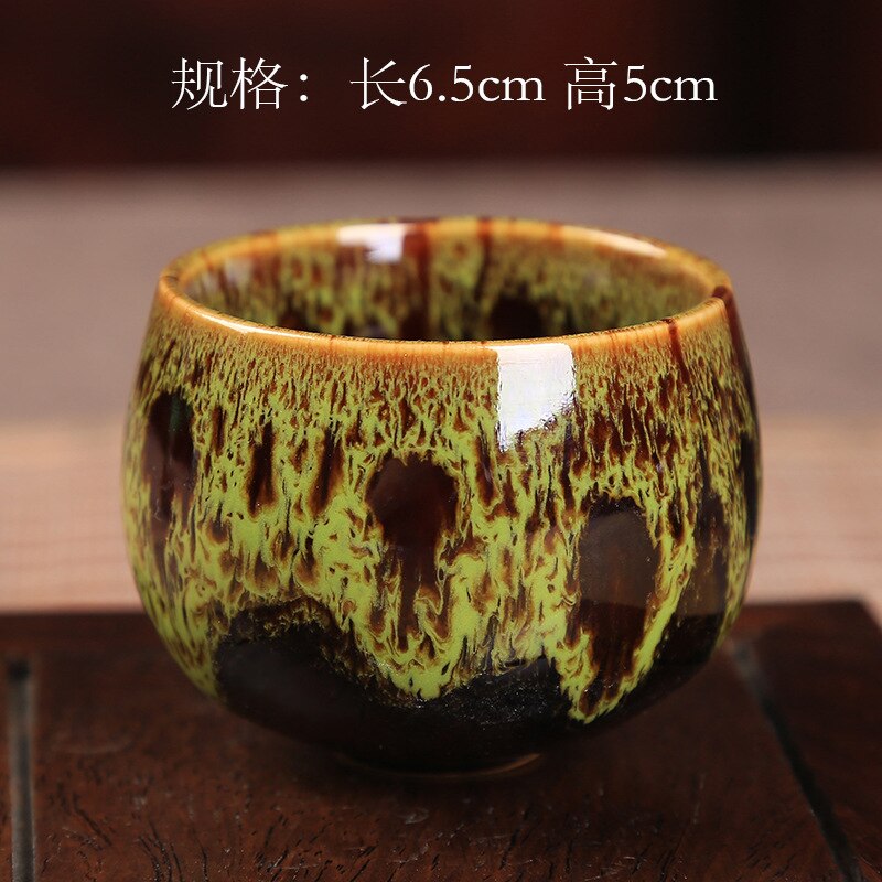Kiln Baked tian mu you jian zhan Cup Ceramic Kung Fu Tea Set Small Teacup Tea Bowl Master Cup Pu'er Tea Teacup: High Paragraph Green