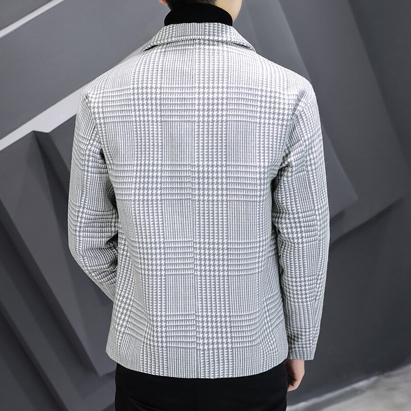 Autum Winter Wool Blends Blazers Men Plaid Casual Slim Suit Jacket British Style Business Social Dress Coat Wedding Windbreaker