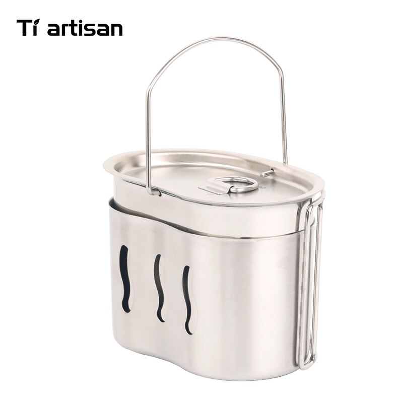 Tiartisan di Campeggio Esterna In acciaio Inox 304 Esercito Edizione Mensa Tazza Lunch box con Bail maniglia e di Legno stufa set