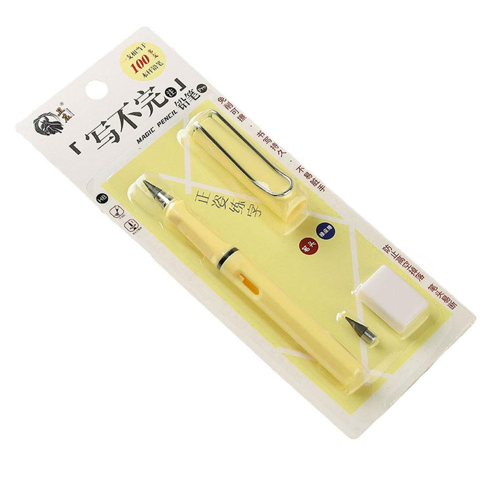Lápiz eterno de escritura ilimitada con plumín de repuesto y borrador, sin tinta, para niños, arte de escritura, boceto, pintura, H5H5: yellow