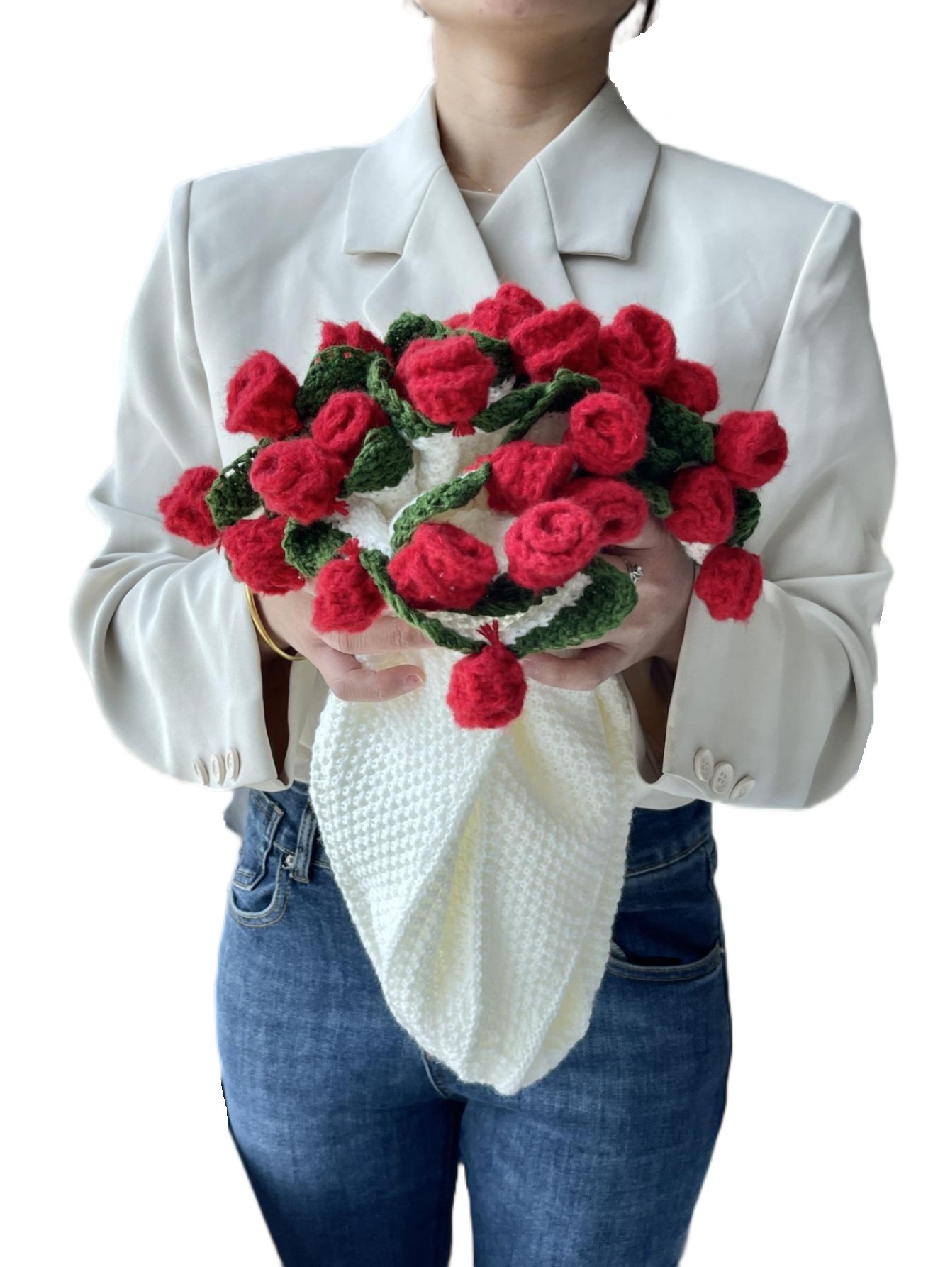 Manta de rosas terminada, ramo de flores rosas, suéter peludo de ganchillo hecho a mano, cama, sofá, mamá, esposa, de cumpleaños, chal, manta envolvente: Negro