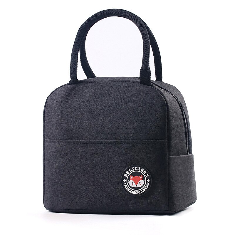 Japanese Fox Printing Portable Lunch Bags Waterproof Oxford Women Student Thermo Food Bags Office School Picnic Cooler Bag Bolso: Black