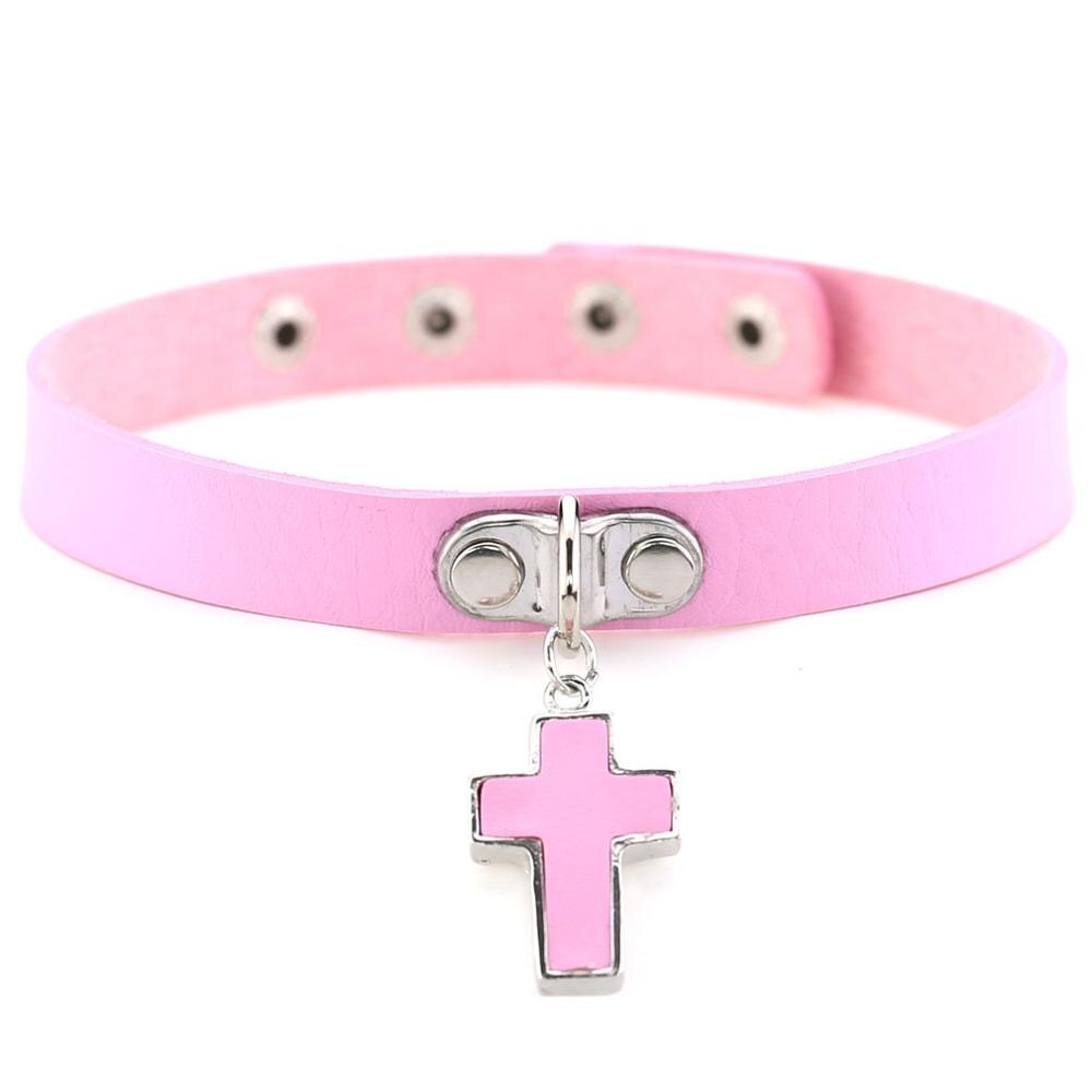 Gargantilla gótica de Cruz Negra para mujer, collar Punk rock, Gargantilla gótica, collar gargantilla de para mujer, joyería al por mayor: pink