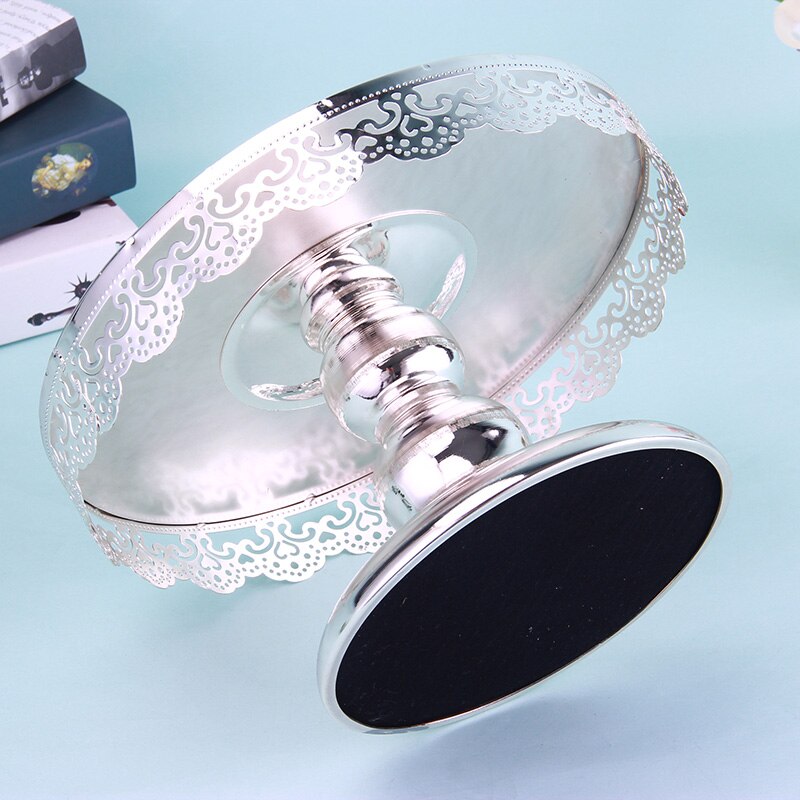 Sølv rund spejl bakke krystal kant tallerken cupcake/ makeup modtage palle 10 tommer hjemme dekoration kage bord dekoration