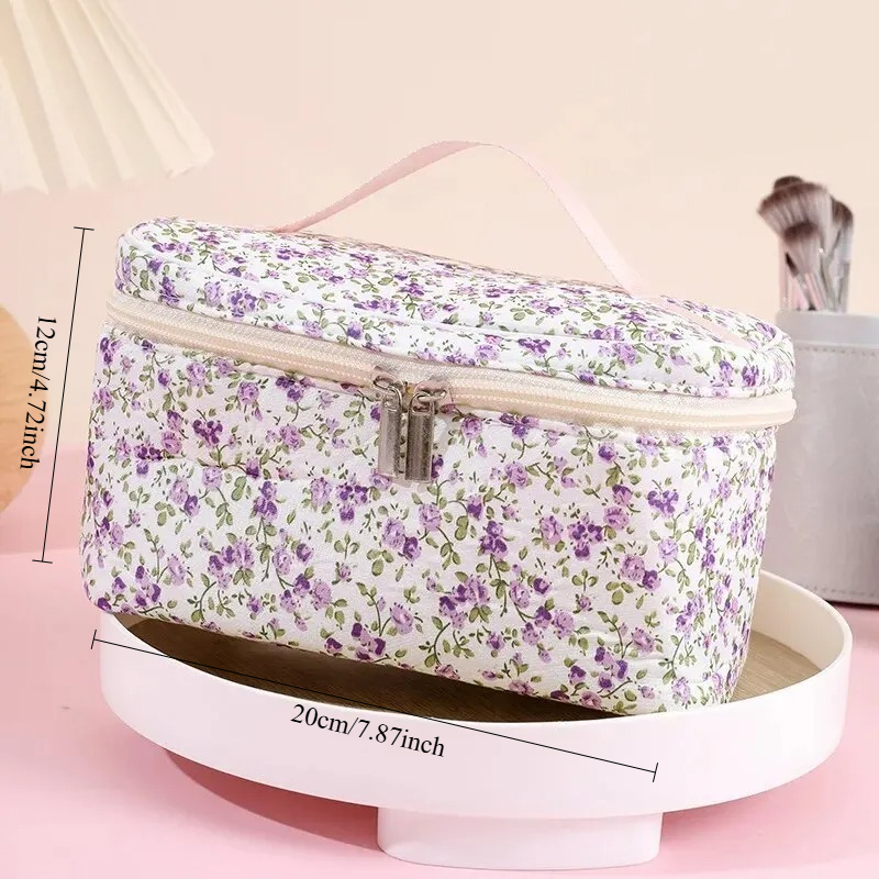 Katoenen cosmetisch zakje Cosmetische tas met bloemmotief Capaciteit Make-up organizer met dubbele ritssluiting Draagbare reisopslag Waszak: Black