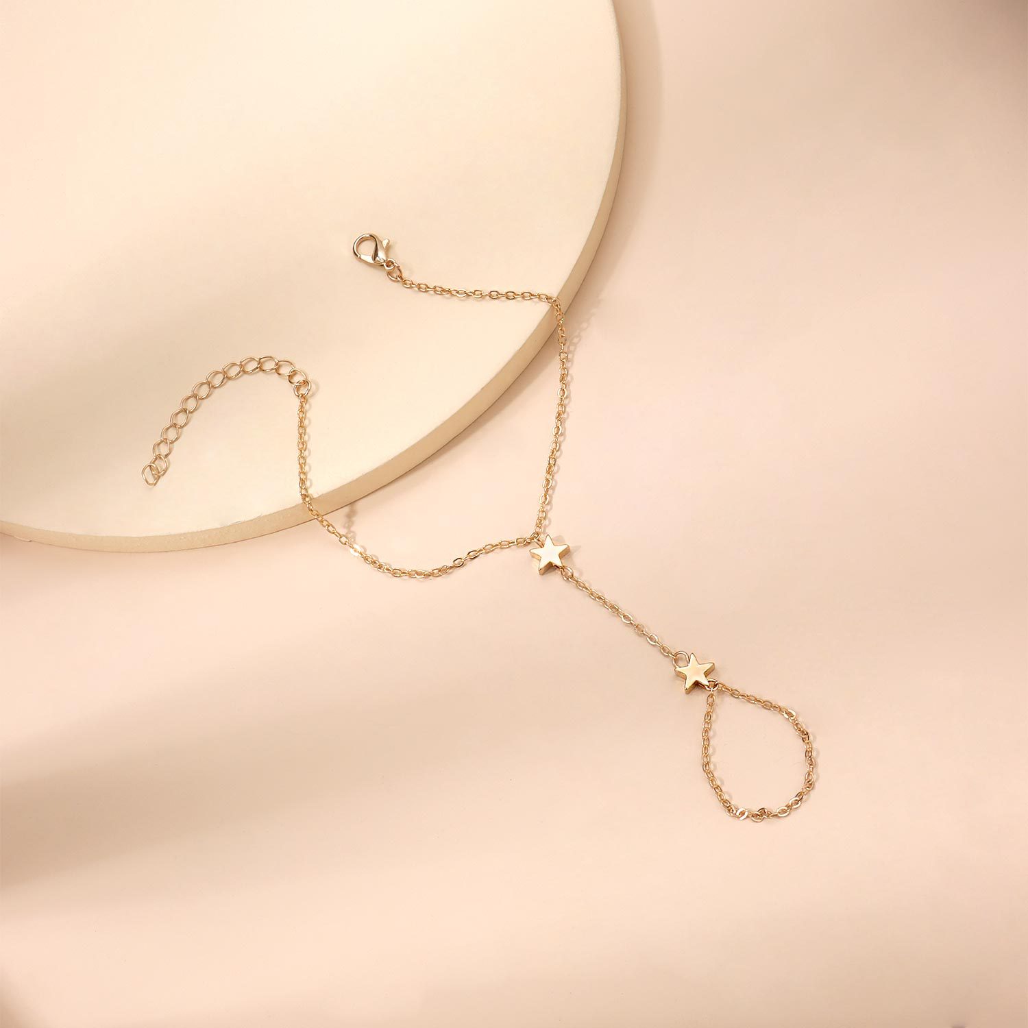 Bracciale a catena con ciondolo a stella semplice Link collegato braccialetti ad anello largo in metallo dorato per gioielli da donna con cinturino a mano
