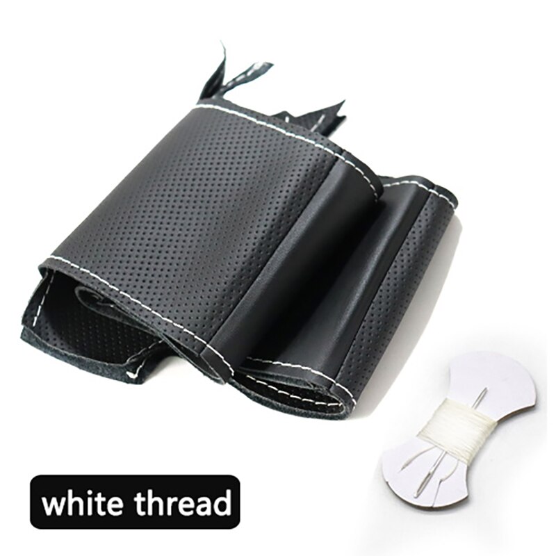 Handsewing Zwarte Kunstmatige Lederen Stuurwiel Covers Voor Ssangyong Korando: White thread